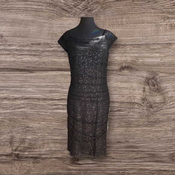 Frank Lyman Design Black Netted Sequin Dress Size 8 - Picture 1 of 5